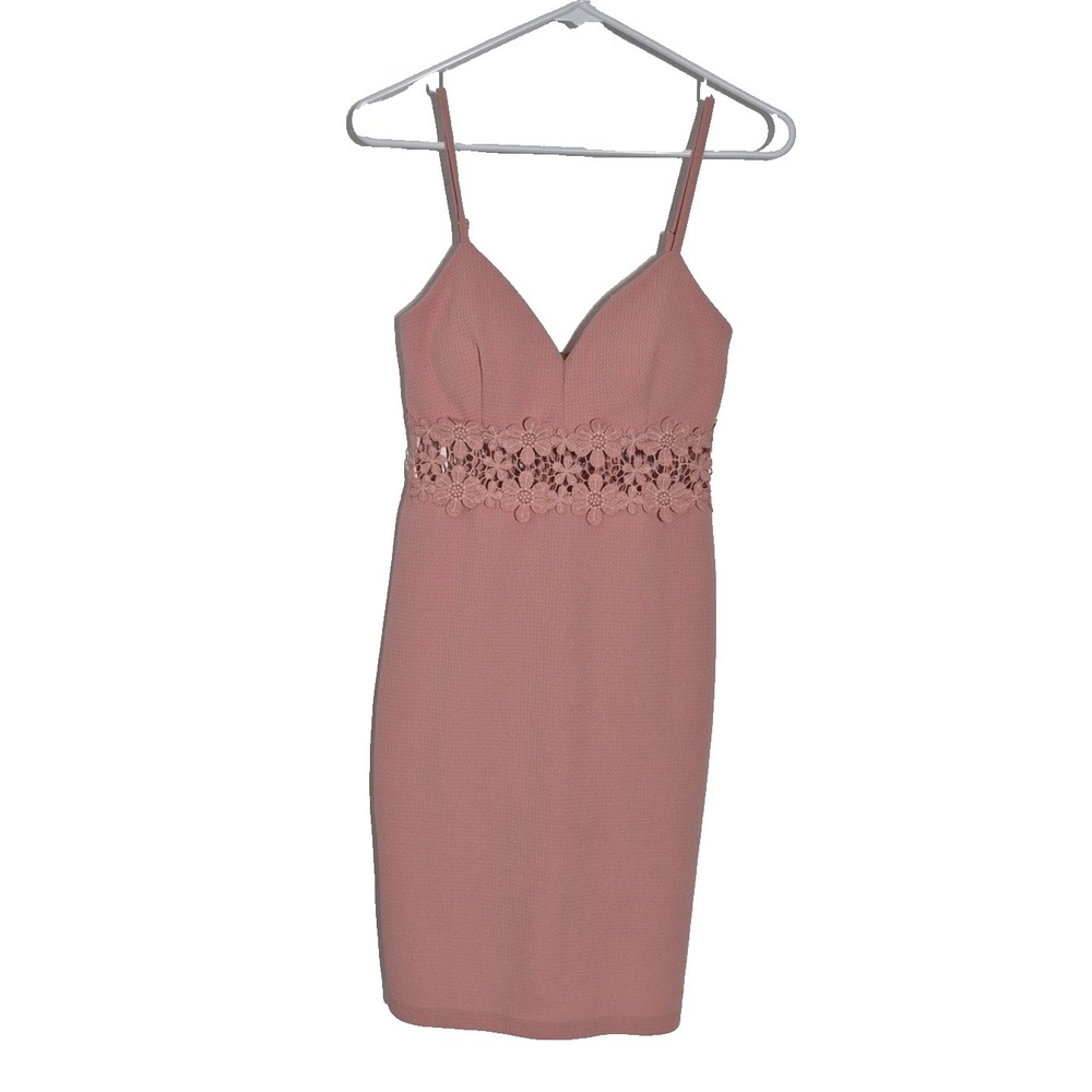 Iris Dress Womens S Pink V Neck Crochet Lace Waist Bodycon Strappy Short‎ Party